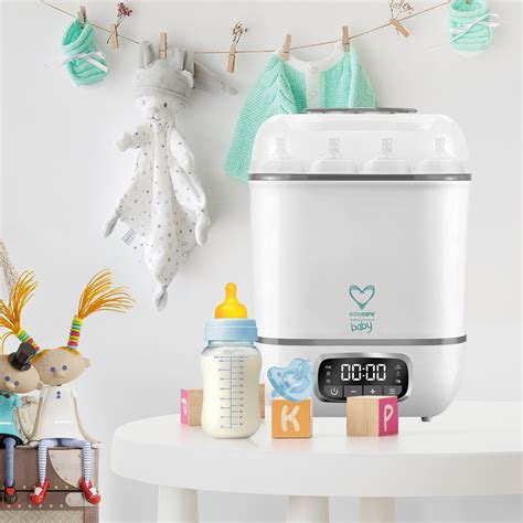 Infografic cu tipuri de sterilizatoare de biberoane (cu abur, UV, microunde)