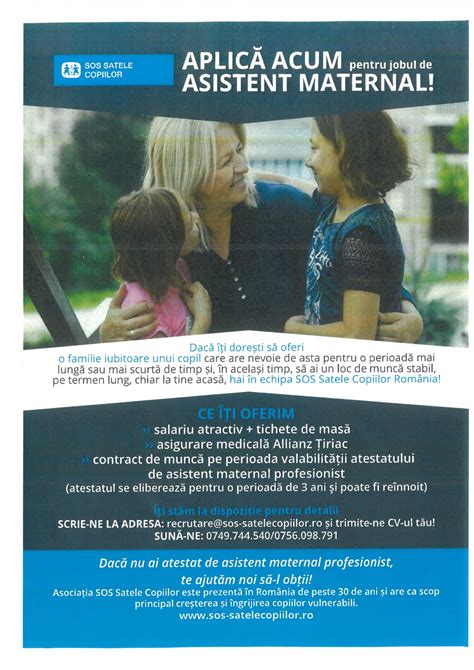 Infografic cu cerințele de bază pentru a deveni asistent maternal: vârstă, educație, spațiu locativ, disponibilitate afectivă.