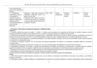 Diagramă cu obiectivele strategice ale planului de acțiune al școlii