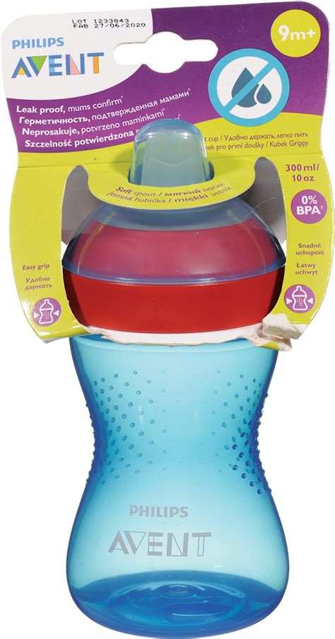 Ilustrație cu o cană cu tetină tare Philips Avent My Grippy, evidențiind forma ergonomică și textura anti-alunecare.