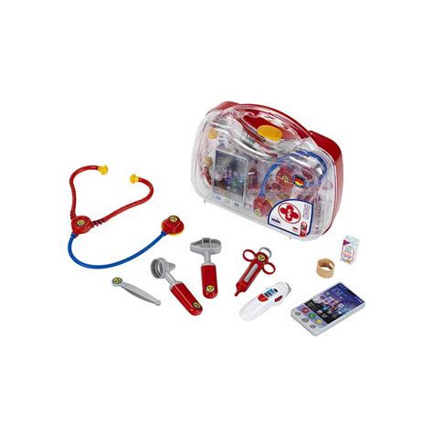 Colecție de accesorii medicale de jucărie: stetoscop, seringă, termometru, pensetă