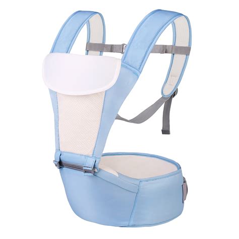 imagine cu detalii ale unui marsupiu ergonomic: barete, catarame, centură lombară, material respirabil