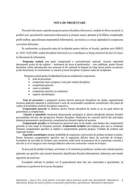 Structura tipică a unei programe de titularizare, cu secțiuni pentru nota de prezentare, profilul competențelor, tematica și bibliografia.