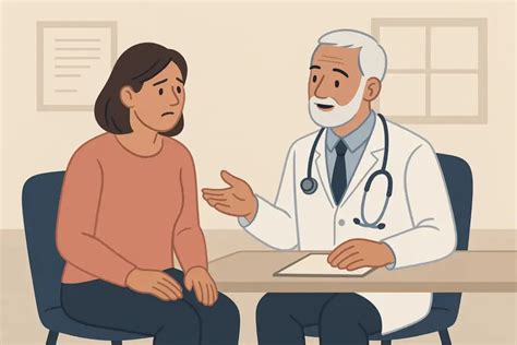 ilustrație cu o femeie și partenerul ei discutând cu un medic despre planificarea unei sarcini viitoare