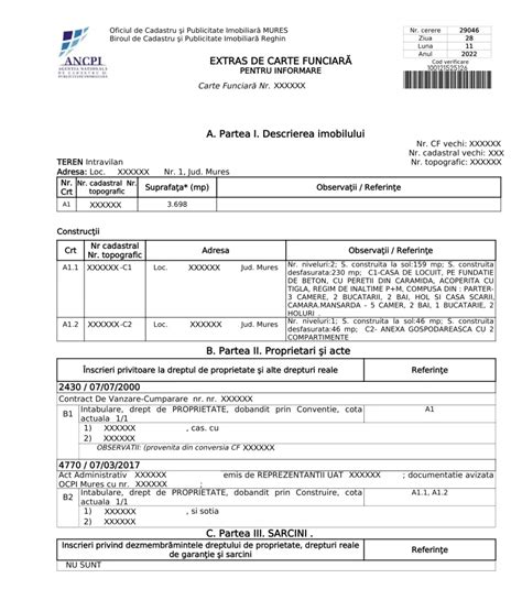 Ilustrație cu un document de carte funciară și elemente cheie evidențiate (ipotecă, sarcină, intabulare)