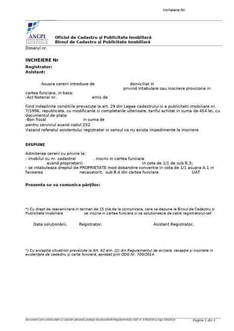 Diagramă simplificată a procesului de intabulare a unui imobil