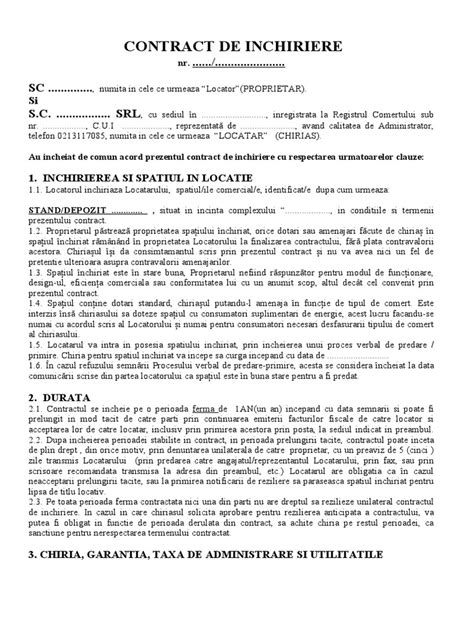 Exemplu de clauze dintr-un contract de închiriere
