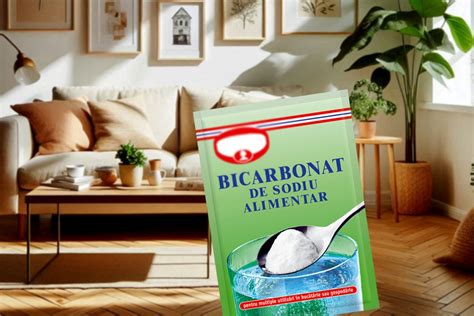 Colaj de imagini ilustrând diverse utilizări ale bicarbonatului de sodiu: albirea dinților, mască facială, deodorant.