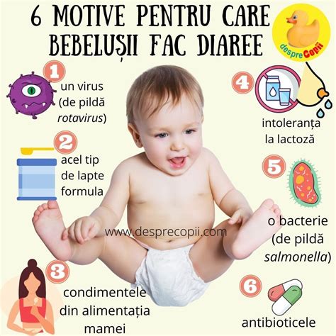 infografic cu principalele cauze ale deshidratarii la copii: diaree, varsaturi, febra, transpiratie excesiva, aport insuficient de lichide