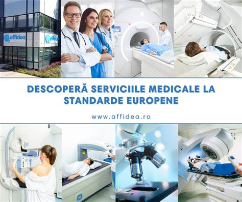 Ilustrație a unei policlinici moderne cu personal medical prietenos.