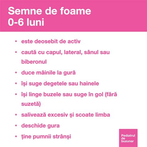 Ilustrație cu semnele de foame ale bebelușului