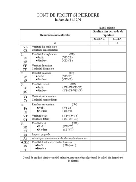 exemplu de structură a situațiilor financiare interimare (bilanț și cont de profit și pierdere)