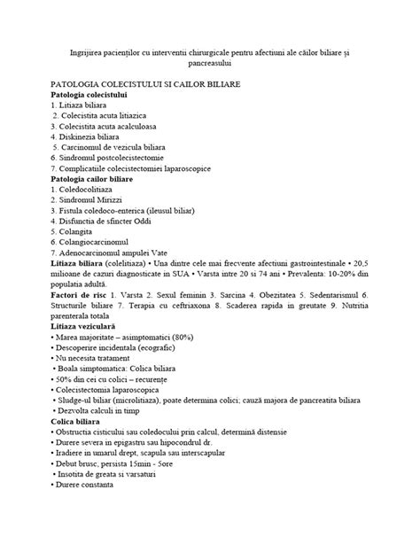 Schema ce ilustrează posibilele complicații ale colicii biliare