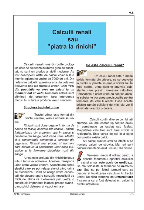 Infografic explicativ despre diferitele tipuri de calculi renali și localizarea lor