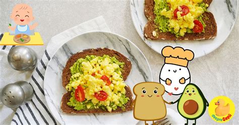 Ilustrație cu un sandwich cu avocado și gălbenuș de ou pentru bebeluși