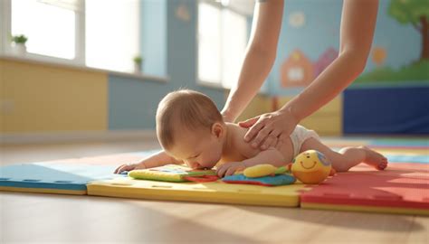 ilustrație cu un bebeluș care își ridică capul și pieptul pe burtă