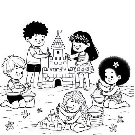 copil fericit construind un castel de nisip pe plajă