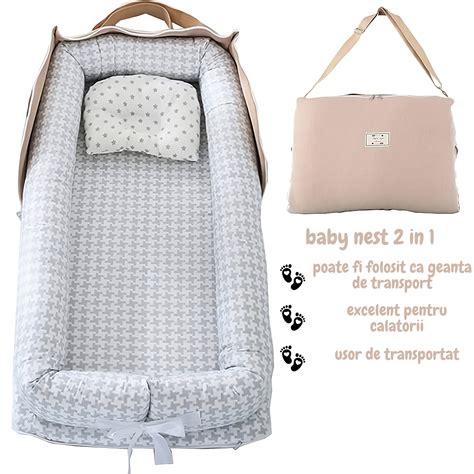 Imagine reprezentativa pentru un cosulet de bebelusi, cu un design modern si culori neutre.
