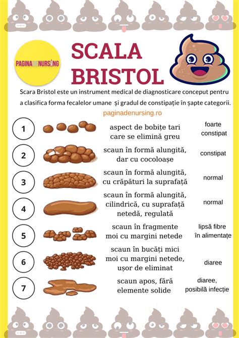 infografic cu tipuri de scaun la bebeluși (scala Bristol adaptată)