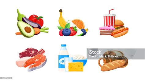 ilustrație cu copii consumând diferite alimente, inclusiv lactate