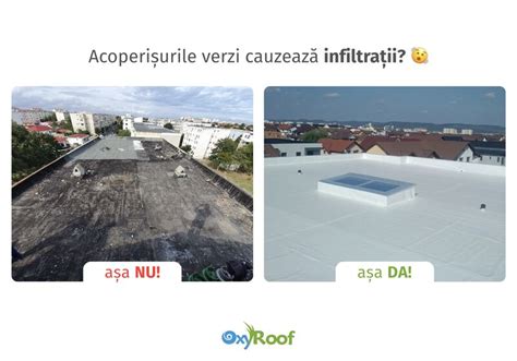 Fotografie comparativă a unui acoperiș cu probleme de infiltrații și a unuia corect hidroizolat.