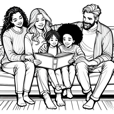 Ilustrație cu o familie care citește o carte în limba română