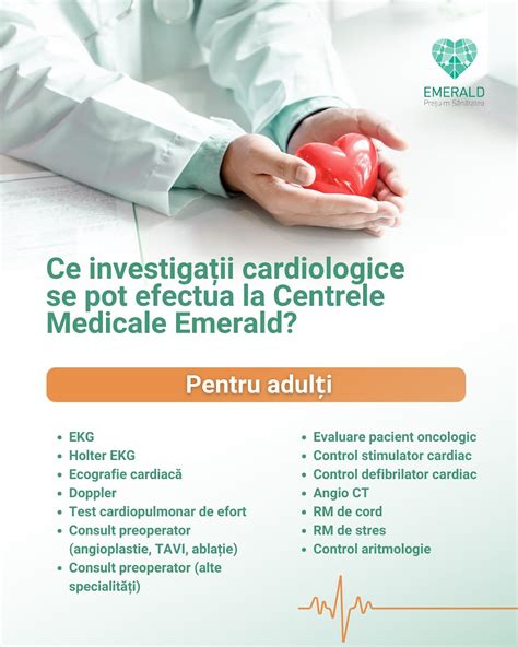 Infografic cu tipurile de investigații cardiologice pentru copii