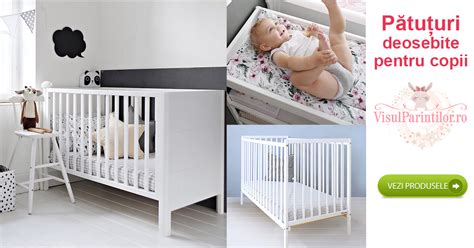 Ilustrație cu diverse modele de pătuțuri pentru bebeluși, prezentând diferite stiluri și culori.