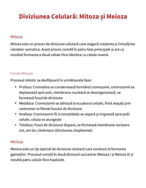 Diagramă comparativă între mitoză și meioză, evidențiind diferențele în numărul de celule fiice și conținutul genetic.