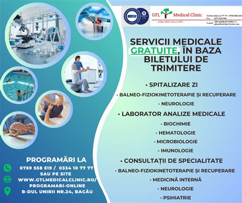 infografic cu specialitățile medicale oferite de clinică