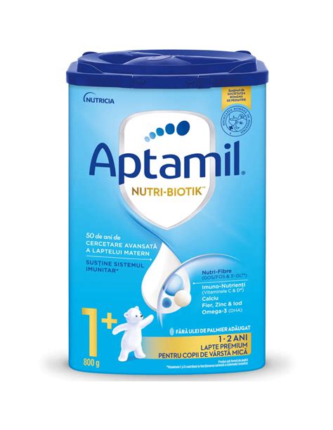 Ilustrație comparativă a diferitelor tipuri de formule Aptamil, cu iconițe reprezentând beneficiile specifice