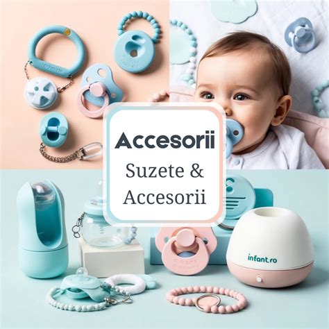 Imagine cu diverse accesorii pentru suzete: clipsuri și cutiuțe.