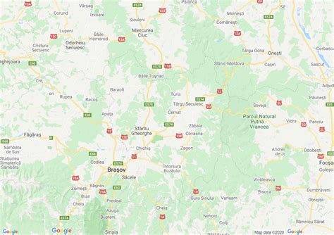 Hartă cu locațiile centrelor medicale din județul Covasna, evidențiind Sfântu Gheorghe și Târgu Secuiesc