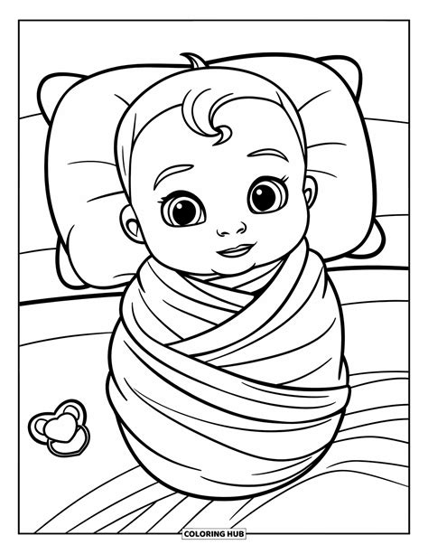 ilustrație cu un bebeluș confortabil înfășat într-un material subțire de vară