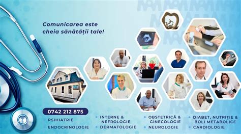 Infografic cu diferitele specialități medicale disponibile într-o clinică
