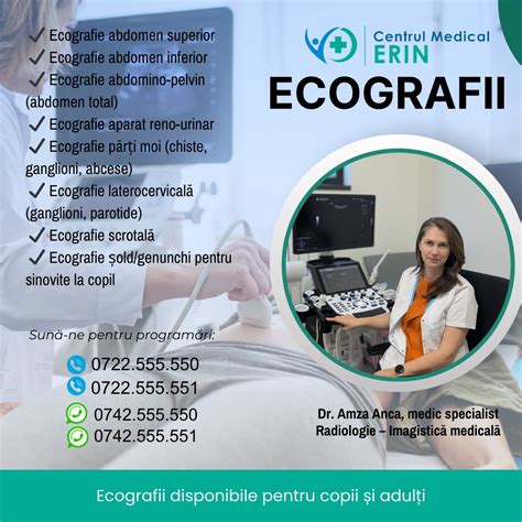 Infografic cu tipurile de ecografii pediatrice disponibile