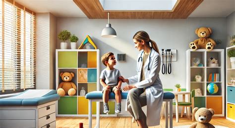 Medicul pediatru examinând un copil într-un cabinet modern