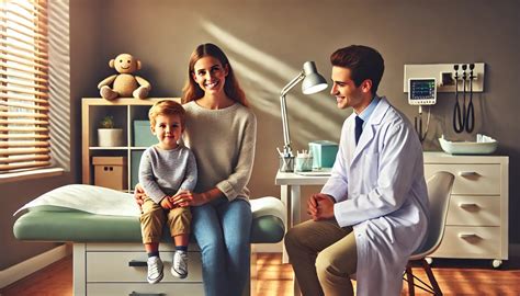 Ilustrație cu un copil fericit la cabinetul medicului pediatru