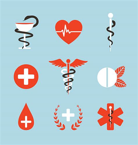 Ilustrație cu diverse simboluri medicale și de sarcină.