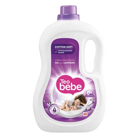 ambalaj detergent Teo Bebe Gentle & Clean cu Aloe Vera, cu accent pe textul 