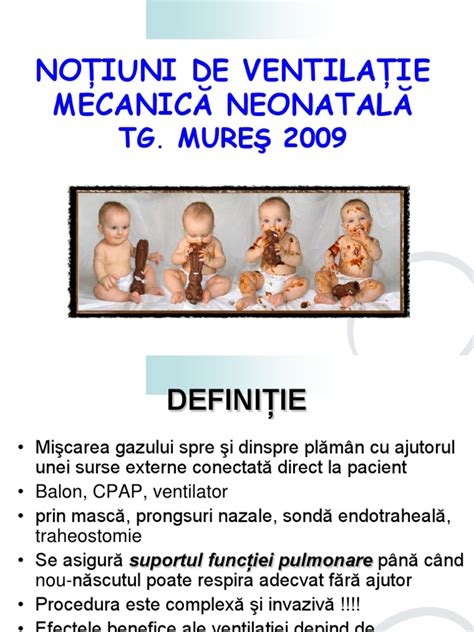 Imagine cu un nou-nascut conectat la aparatura de ventilatie mecanica.