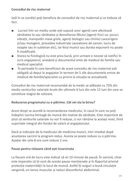 diagramă cu pașii de urmat pentru anunțarea sarcinii la locul de muncă